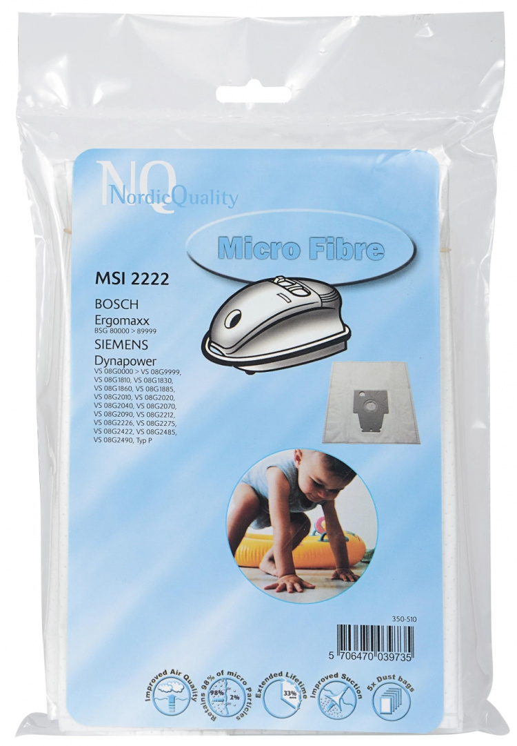 Nordic Quality MSI 2222 Dammsugarpåsar, 5 st Nordic Quality MSI 2222 Dammsugarpåsar, 5 st