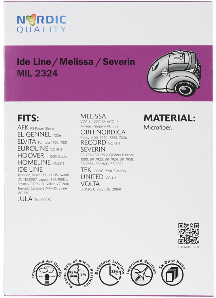 Nordic Quality MIL 2324 Dammsugarpåsar, 5 st