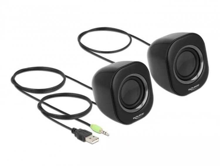 DeLOCK Mini Stereo PC Speaker with 3.5 mm stereo jack male and USB