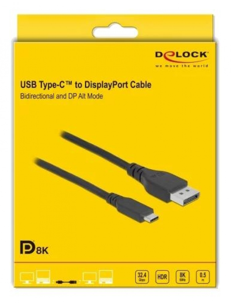 DeLOCK Bidirectional USB Type-C™ to DisplayPort Cable 8K 60 Hz 0.5m