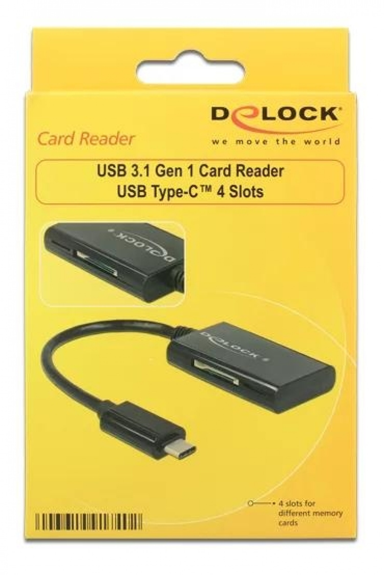 DeLOCK USB 3.1 Gen 1 Card Reader, USB-C male, 4 Slots, black DeLOCK USB 3.1 Gen 1 Card Reader, USB-C male, 4 Slots, black