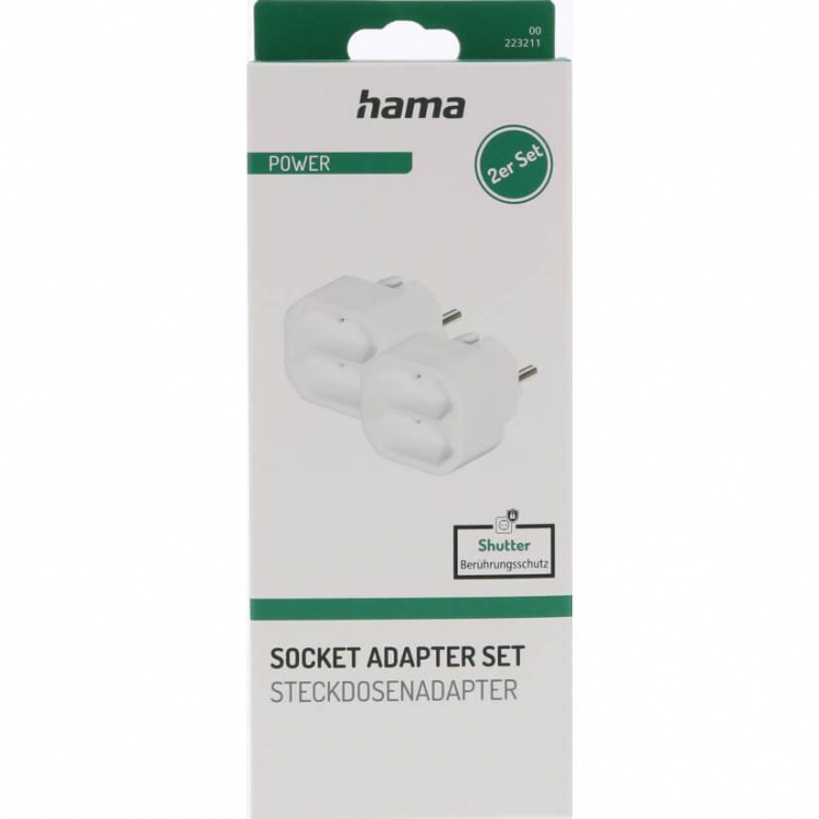 Hama 2-way Socket Adapter Double Pack White