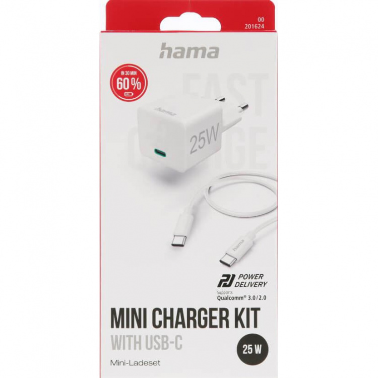 Hama Charger USB-C with USB-C Cable PD 25W 1,5m Cable White