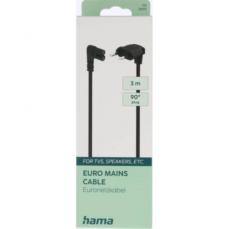 Hama Power Cable Euro Plug Angled Black 3.0m