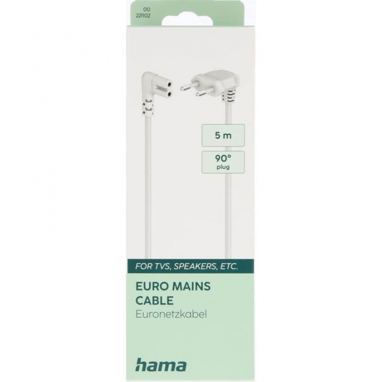 Hama Power Cable Euro Plug Angled White 5.0m Hama Power Cable Euro Plug Angled White 5.0m