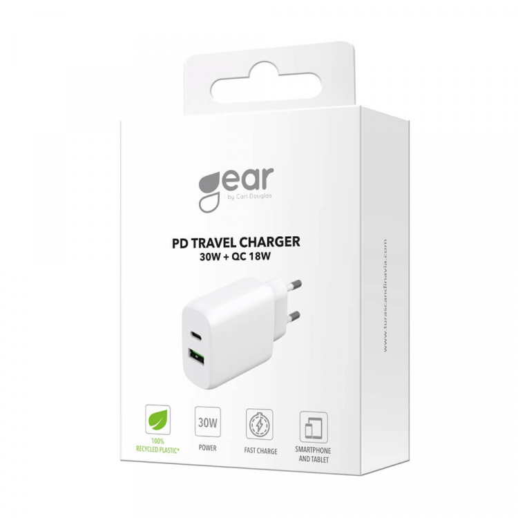 Gear Charger 220V 1xUSB-C + 1xUSB-A PD/PPS 30W + 18W QC White Gear Charger 220V 1xUSB-C + 1xUSB-A PD/PPS 30W + 18W QC White