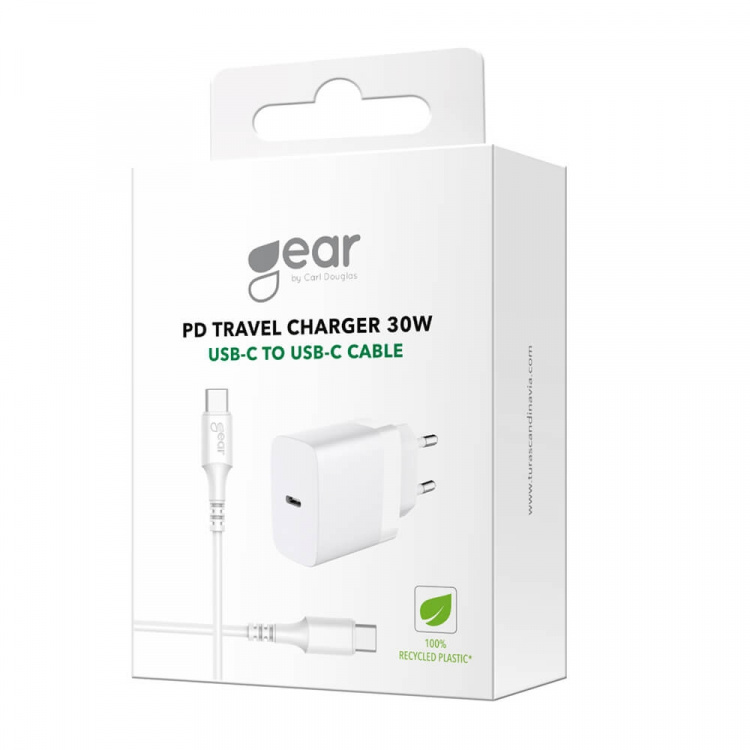 Gear Charger 220V 1xUSB-C White PD/PPS 30W +1m Cable USB-C to USB-C