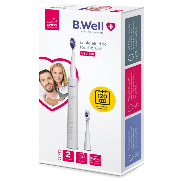 B.WELL Electric Toothbrush Sonic MED-870 White