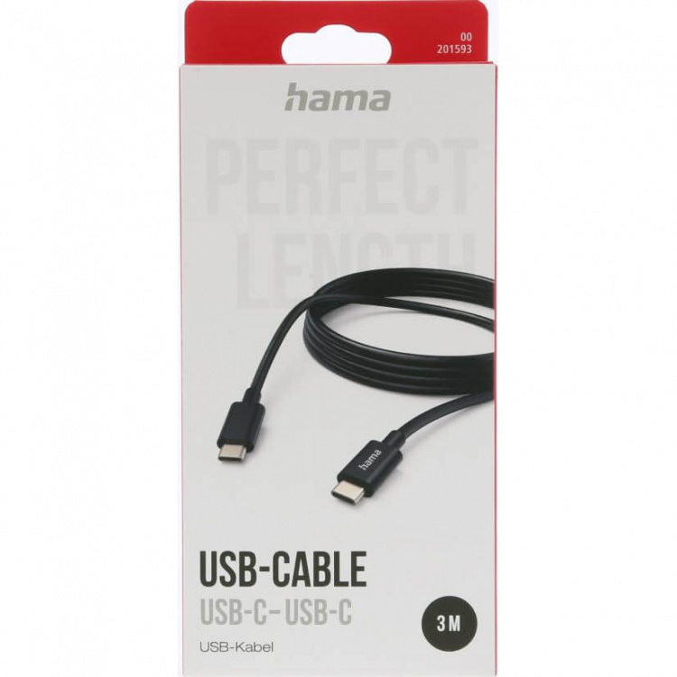 Hama Cable Charging/Data USB-C - USB-C 3.0m Black Hama Cable Charging/Data USB-C - USB-C 3.0m Black
