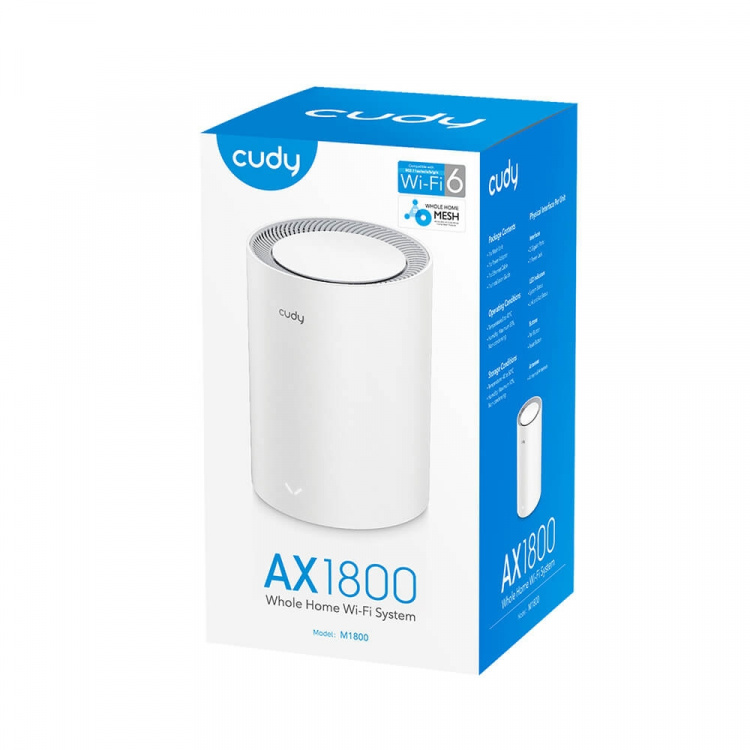 CUDY Mesh Solution M1800 1-pk AX1800 Gigabit Wi-Fi 6 2.5G