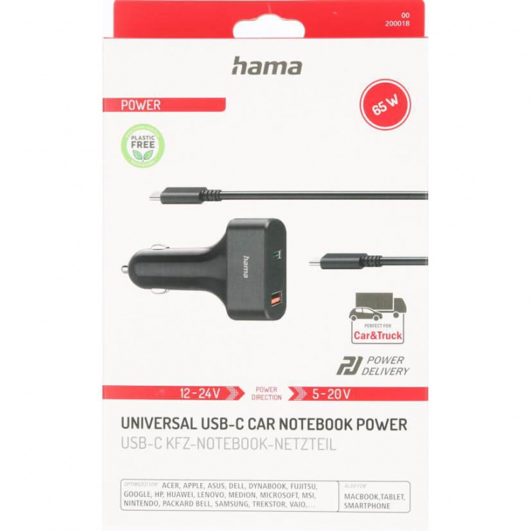 Hama Power Supply Universal Car USB-C 5-20V/65W