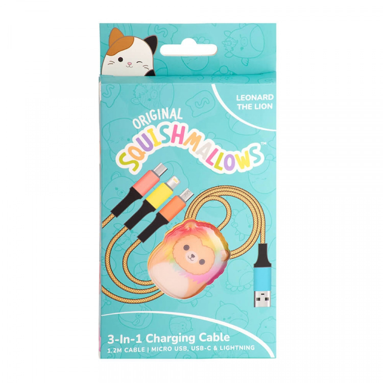 Squishmallows Chargercable 1.2m Leonard 3in1 USB-C/Micro/Lightning