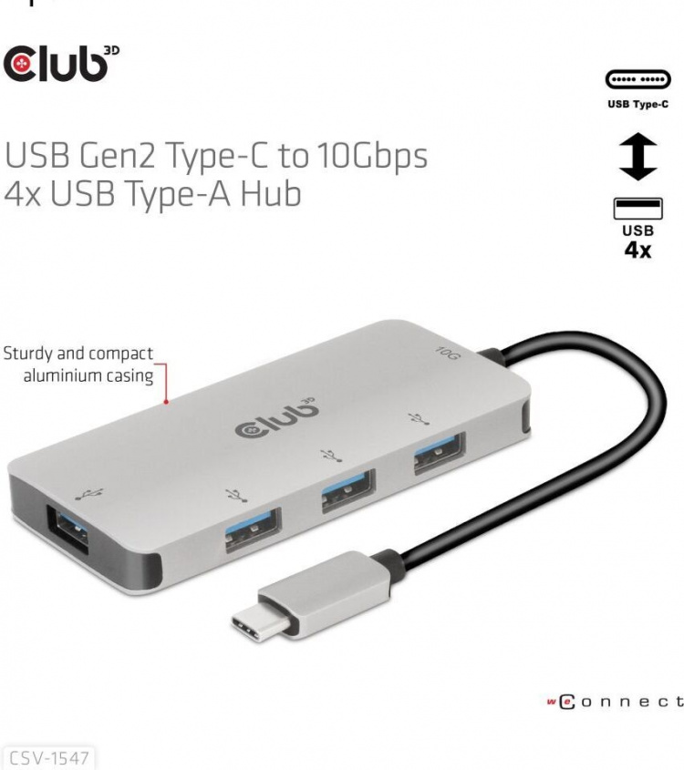 Club 3D USB Type-C to 10 Gbps 4x USB Type-A hub Club 3D USB Type-C to 10 Gbps 4x USB Type-A hub