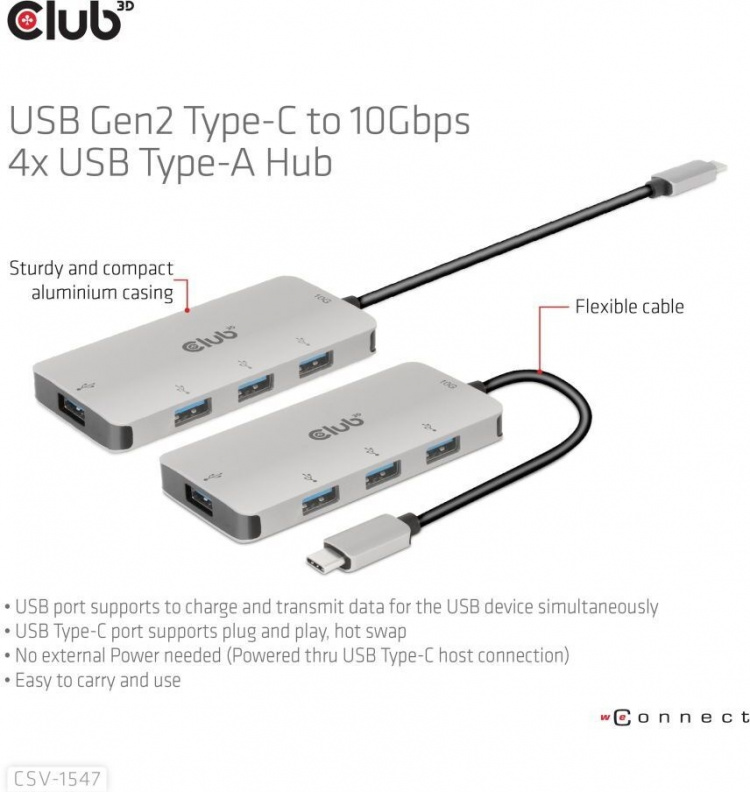 Club 3D USB Type-C to 10 Gbps 4x USB Type-A hub Club 3D USB Type-C to 10 Gbps 4x USB Type-A hub