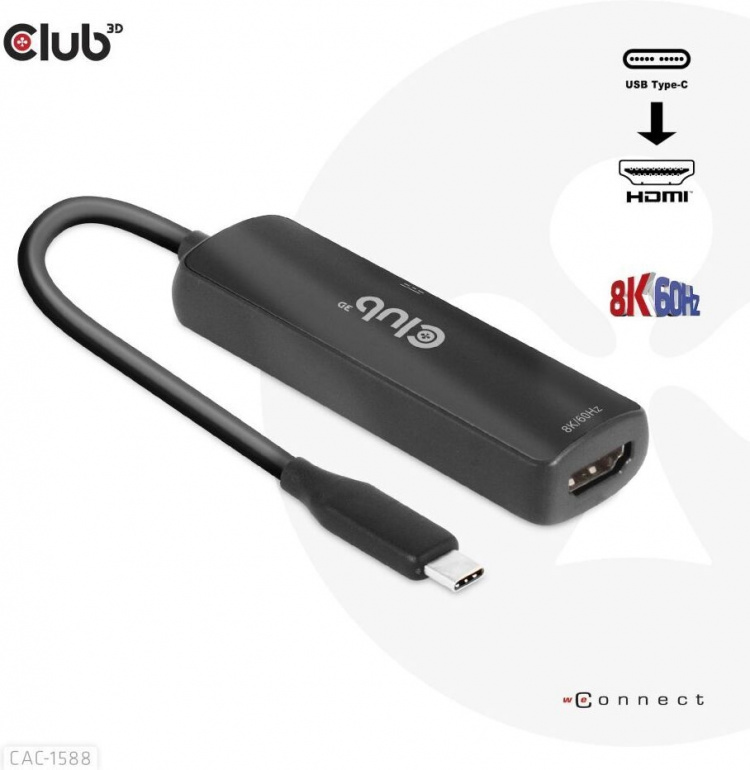 Club 3D CAC-1588 Type C - HDMI 2.1 PD 100W active adapter, 4K120 Hz - 8K60Hz Club 3D CAC-1588 Type C - HDMI 2.1 PD 100W active adapter, 4K120 Hz - 8K60Hz