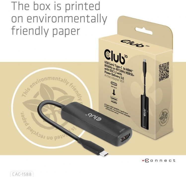 Club 3D CAC-1588 Type C - HDMI 2.1 PD 100W active adapter, 4K120 Hz - 8K60Hz Club 3D CAC-1588 Type C - HDMI 2.1 PD 100W active adapter, 4K120 Hz - 8K60Hz