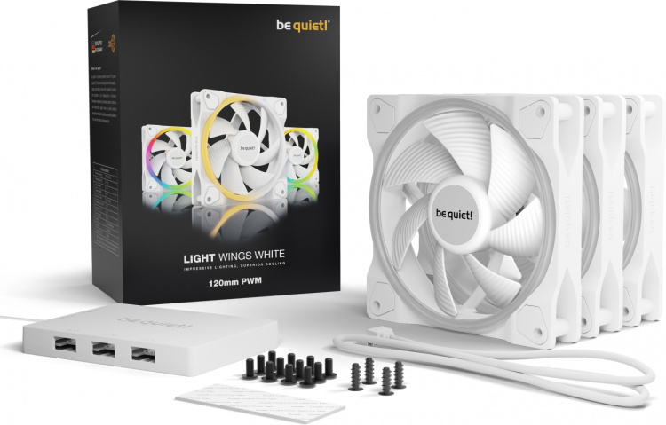 Be Quiet! Light Wings PWM fan pack, 120 mm, 3-pack, white Be Quiet! Light Wings PWM fan pack, 120 mm, 3-pack, white