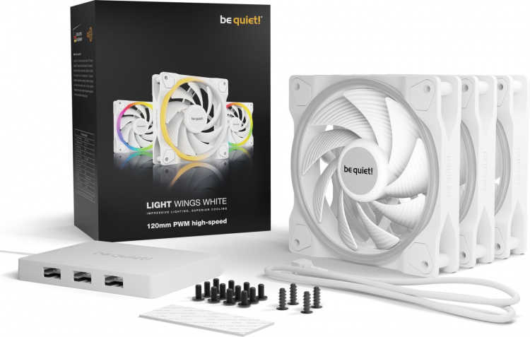 Be Quiet! Light Wings PWM high-speed fan pack, 120 mm, 3-pack, white