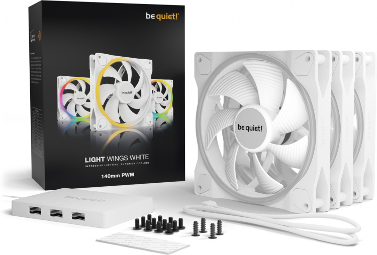 Be Quiet! Light Wings PWM fan pack, 140 mm, 3-pack, white Be Quiet! Light Wings PWM fan pack, 140 mm, 3-pack, white
