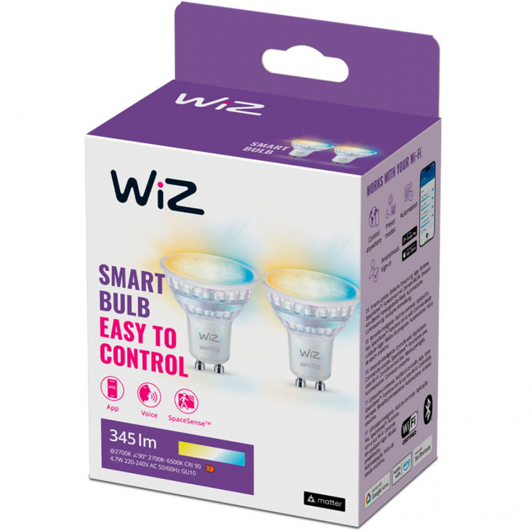 WiZ WiFi Smart LED GU10 50W 345lm Warm-Cold White 2-pack WiZ WiFi Smart LED GU10 50W 345lm Warm-Cold White 2-pack