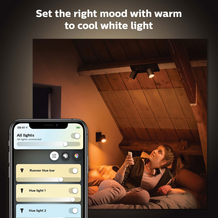 Philips Hue Runner White Ambiance 2 spot 800lm Svart Philips Hue Runner White Ambiance 2 spot 800lm Svart
