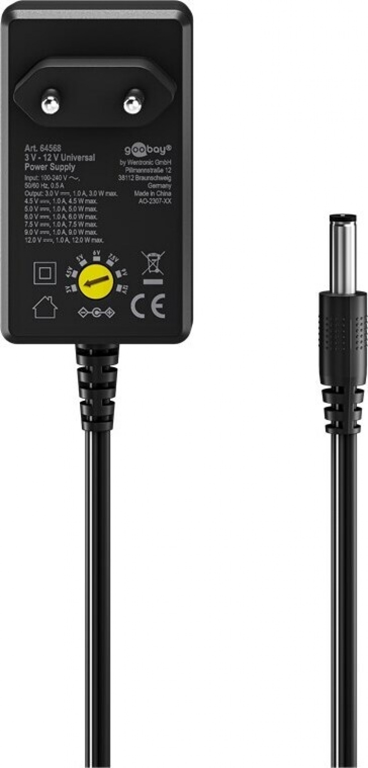 Goobay universal power supply, 3-12 V DC, 1000 mA Goobay universal power supply, 3-12 V DC, 1000 mA