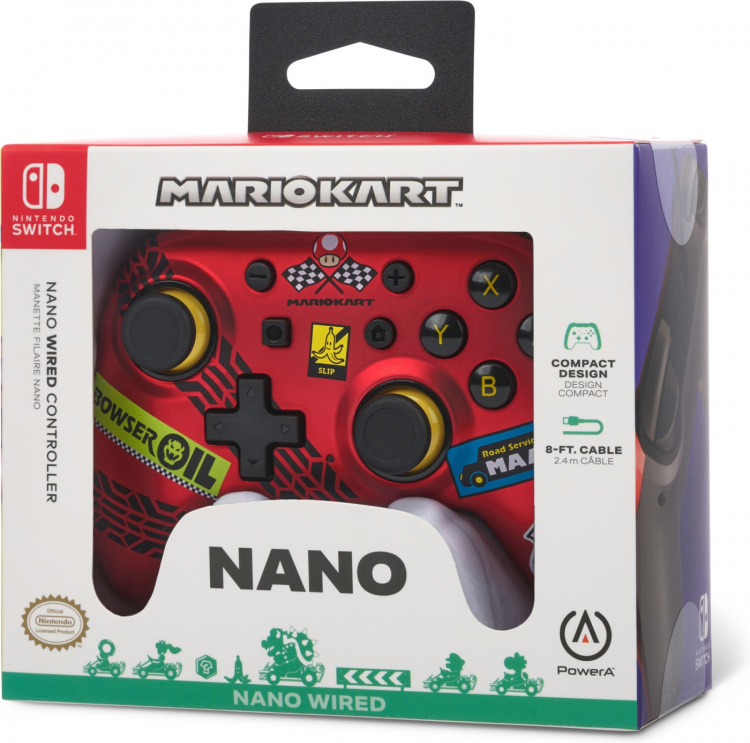 PowerA Nano Wired Controller, Mario Kart: Racer Red, Switch