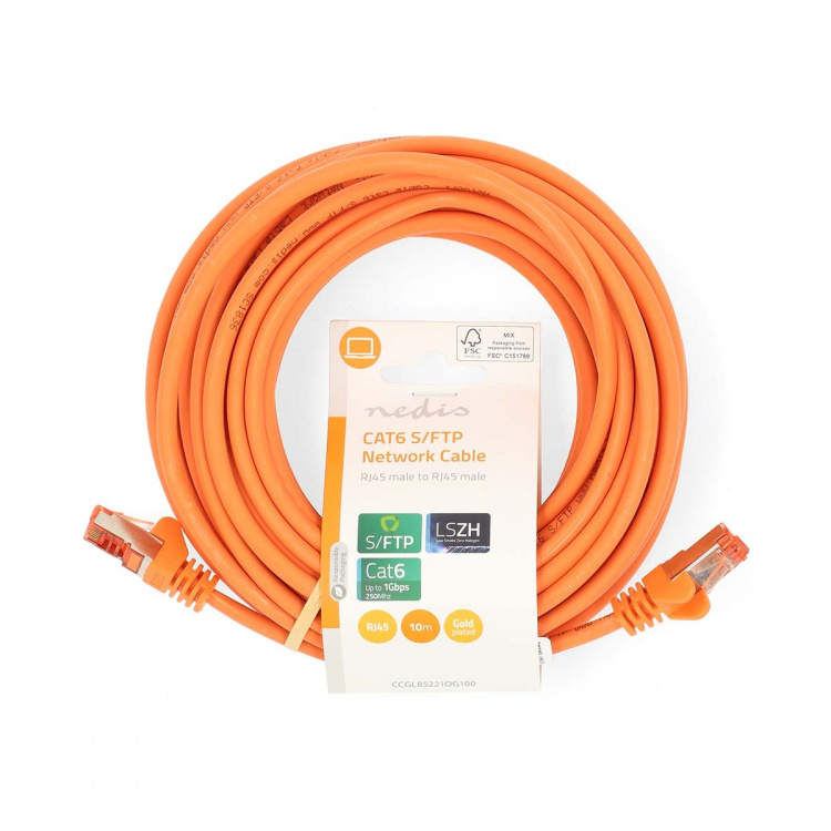 Nedis CAT6 Cable | RJ45 Male | RJ45 Male | S/FTP | 10.0 m | Round | LSZH | Orange | Label Nedis CAT6 Cable | RJ45 Male | RJ45 Male | S/FTP | 10.0 m | Round | LSZH | Orange | Label