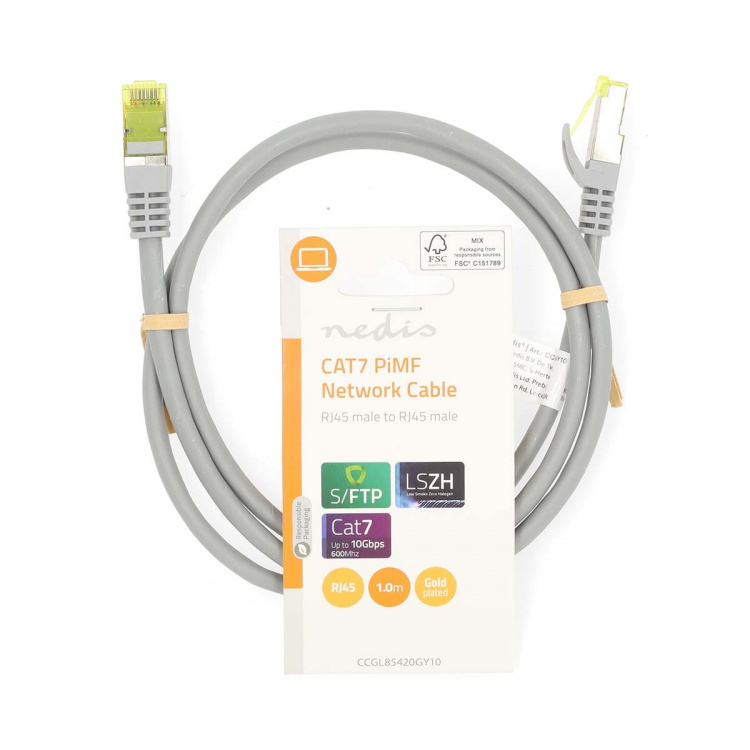 Nedis CAT7 Cable | S/FTP | RJ45 Male | RJ45 Male | 1.00 m | Round | LSZH | Grey | Label Nedis CAT7 Cable | S/FTP | RJ45 Male | RJ45 Male | 1.00 m | Round | LSZH | Grey | Label