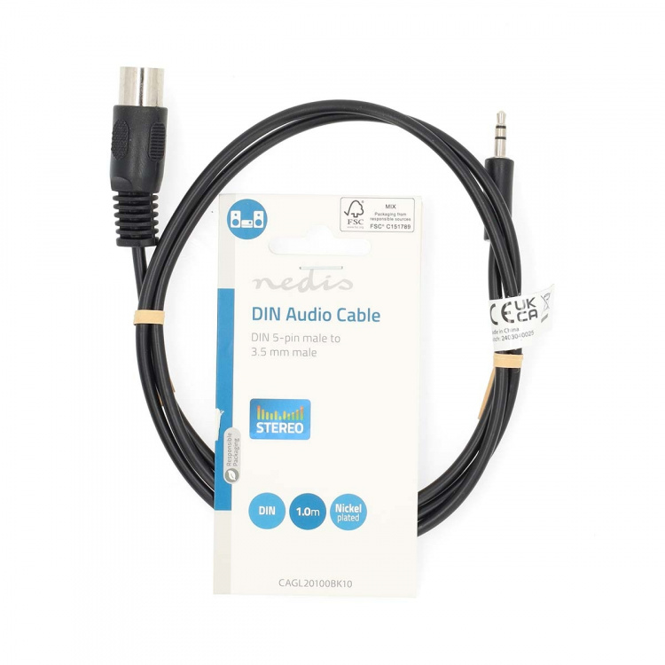 Nedis DIN Audio Cable | DIN 5-Pin Male | 3.5 mm Male | Nickel Plated | 1.00 m | Round | PVC | Black | Label Nedis DIN Audio Cable | DIN 5-Pin Male | 3.5 mm Male | Nickel Plated | 1.00 m | Round | PVC | Black | Label