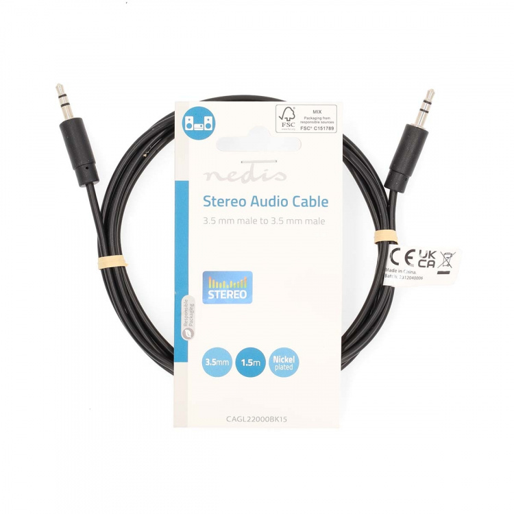 Nedis Stereo Audio Cable | 3.5 mm Male | 3.5 mm Male | Nickel Plated | 1.50 m | Round | Black | Label Nedis Stereo Audio Cable | 3.5 mm Male | 3.5 mm Male | Nickel Plated | 1.50 m | Round | Black | Label