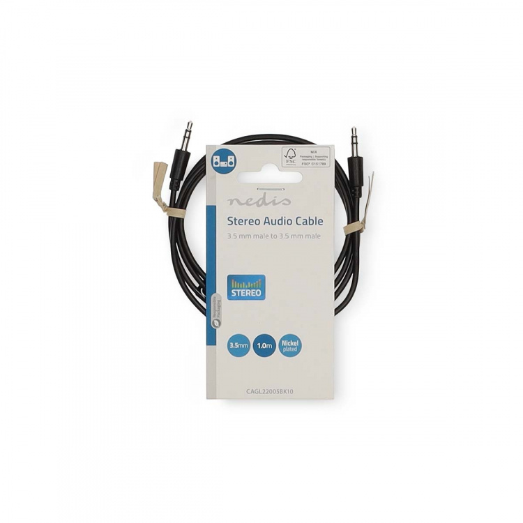 Nedis Stereo Audio Cable | 3.5 mm Male | 3.5 mm Male | Nickel Plated | 1.00 m | Round | Black | Label Nedis Stereo Audio Cable | 3.5 mm Male | 3.5 mm Male | Nickel Plated | 1.00 m | Round | Black | Label