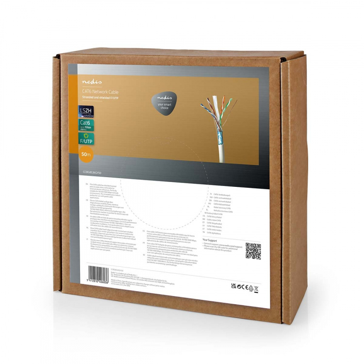 Nedis Network Cable Roll | CAT6 | Stranded | F/UTP | Bare Copper | 50.0 m | Indoor | Round | LSZH | Grey | Pull Box