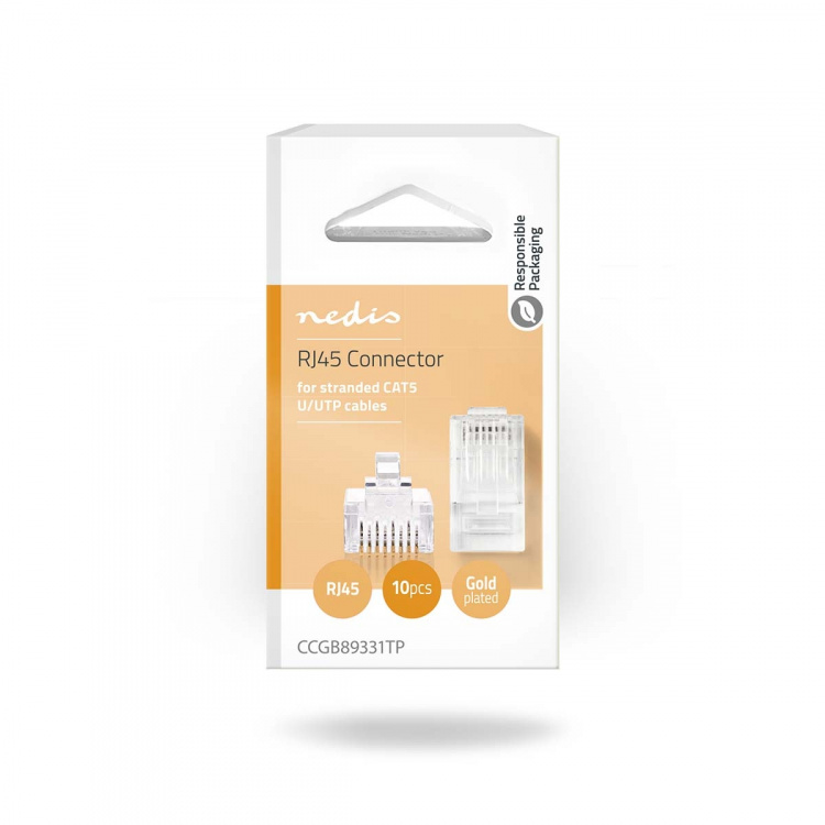 Nedis RJ45 Connector | RJ45 Pass Through | Stranded UTP CAT5 | Straight | Gold Plated | 10 pcs | Polycarbonate | Transparent | Box Nedis RJ45 Connector | RJ45 Pass Through | Stranded UTP CAT5 | Straight | Gold Plated | 10 pcs | Polycarbonate | Transparent | Box