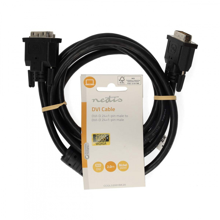Nedis DVI Cable | DVI-D 24+1-Pin Male | DVI-D 24+1-Pin Male | 2560x1600 | Nickel Plated | 2.00 m | Straight | PVC | Black | Label