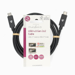 Nedis USB Cable | USB 4.0 Gen 2x2 | USB-C™ Male | USB-C™ Male | 240 W | 8K@60Hz | 20 Gbps | Nickel Plated | 2.00 m | Round | PVC | Black | Label