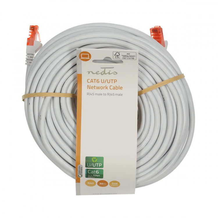 Nedis CAT6 Cable | RJ45 Male | RJ45 Male | U/UTP | 30.0 m | Round | PVC | White | Label Nedis CAT6 Cable | RJ45 Male | RJ45 Male | U/UTP | 30.0 m | Round | PVC | White | Label