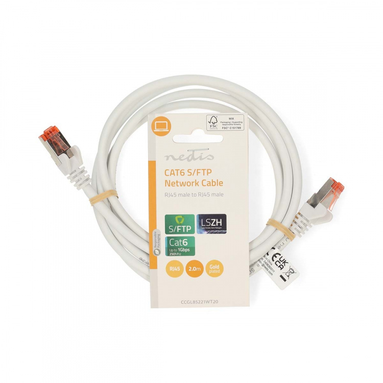 Nedis CAT6 Cable | RJ45 Male | RJ45 Male | S/FTP | 2.00 m | Round | LSZH | White | Label Nedis CAT6 Cable | RJ45 Male | RJ45 Male | S/FTP | 2.00 m | Round | LSZH | White | Label