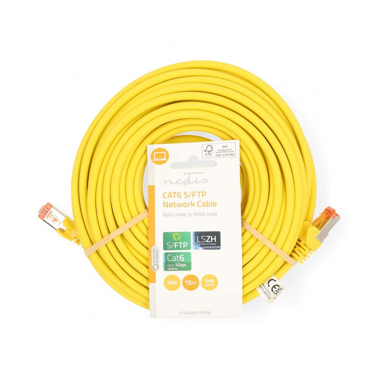 Nedis CAT6 Cable | RJ45 Male | RJ45 Male | S/FTP | 15.0 m | Round | LSZH | Yellow | Label Nedis CAT6 Cable | RJ45 Male | RJ45 Male | S/FTP | 15.0 m | Round | LSZH | Yellow | Label