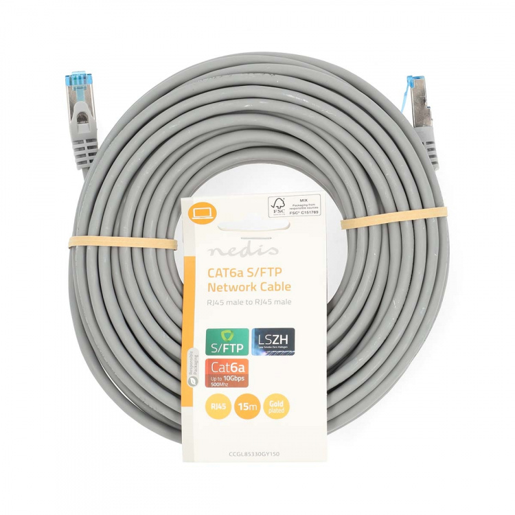 Nedis CAT6a Cable | S/FTP | RJ45 Male | RJ45 Male | 15.0 m | Round | LSZH | Grey | Label Nedis CAT6a Cable | S/FTP | RJ45 Male | RJ45 Male | 15.0 m | Round | LSZH | Grey | Label