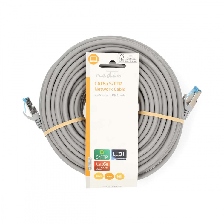 Nedis CAT6a Cable | S/FTP | RJ45 Male | RJ45 Male | 20.0 m | Round | LSZH | Grey | Label Nedis CAT6a Cable | S/FTP | RJ45 Male | RJ45 Male | 20.0 m | Round | LSZH | Grey | Label