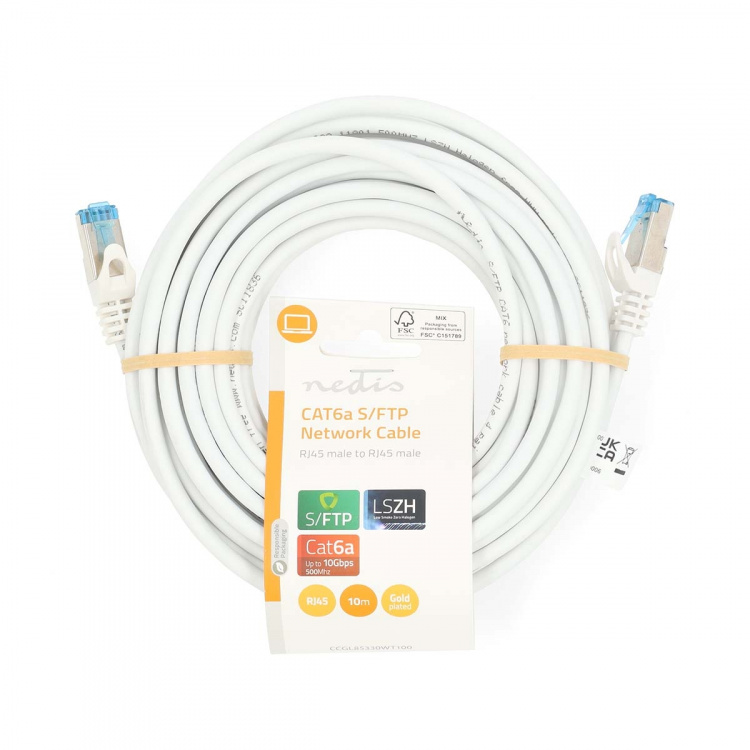 Nedis CAT6a Cable | S/FTP | RJ45 Male | RJ45 Male | 10.0 m | Round | LSZH | White | Label Nedis CAT6a Cable | S/FTP | RJ45 Male | RJ45 Male | 10.0 m | Round | LSZH | White | Label
