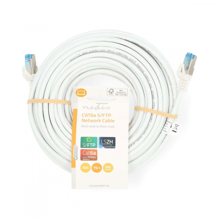 Nedis CAT6a Cable | S/FTP | RJ45 Male | RJ45 Male | 15.0 m | Round | LSZH | White | Label Nedis CAT6a Cable | S/FTP | RJ45 Male | RJ45 Male | 15.0 m | Round | LSZH | White | Label