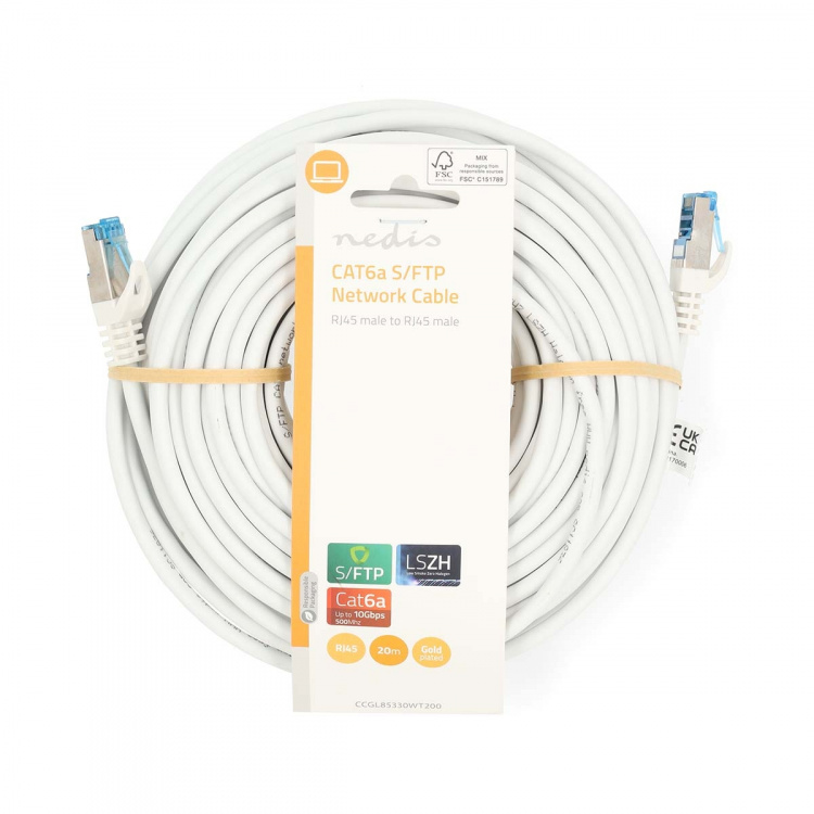 Nedis CAT6a Cable | S/FTP | RJ45 Male | RJ45 Male | 20.0 m | Round | LSZH | White | Label Nedis CAT6a Cable | S/FTP | RJ45 Male | RJ45 Male | 20.0 m | Round | LSZH | White | Label