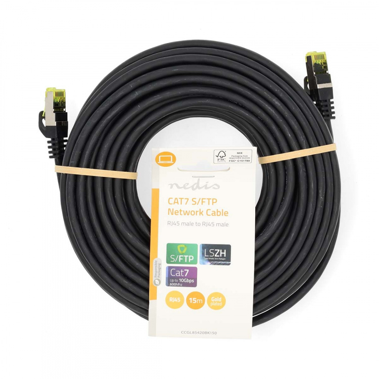 Nedis CAT7 Cable | S/FTP | RJ45 Male | RJ45 Male | 15.0 m | Round | LSZH | Black | Label Nedis CAT7 Cable | S/FTP | RJ45 Male | RJ45 Male | 15.0 m | Round | LSZH | Black | Label