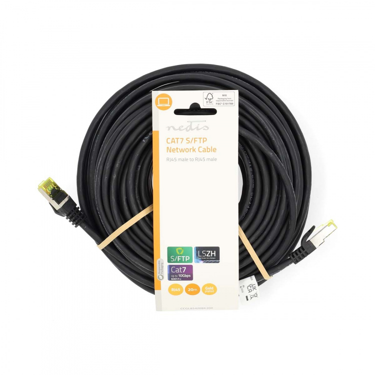 Nedis CAT7 Cable | S/FTP | RJ45 Male | RJ45 Male | 20.0 m | Round | LSZH | Black | Label