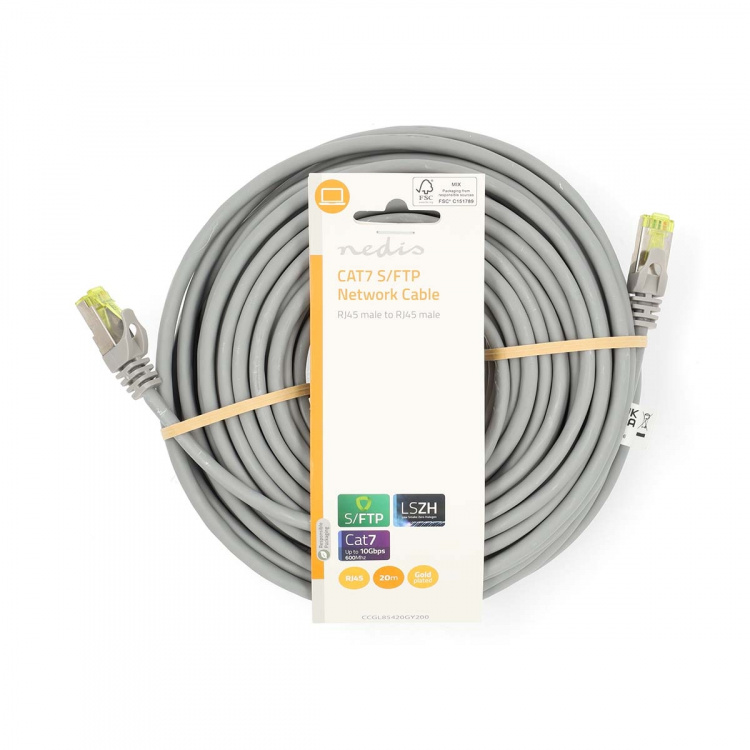 Nedis CAT7 Cable | S/FTP | RJ45 Male | RJ45 Male | 20.0 m | Round | LSZH | Grey | Label Nedis CAT7 Cable | S/FTP | RJ45 Male | RJ45 Male | 20.0 m | Round | LSZH | Grey | Label