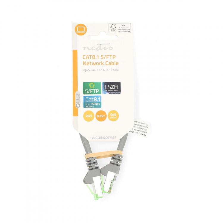 Nedis Cat 8.1 Cable | S/FTP | RJ45 Male | RJ45 Male | 0.25 m | Round | LSZH | Grey | Label Nedis Cat 8.1 Cable | S/FTP | RJ45 Male | RJ45 Male | 0.25 m | Round | LSZH | Grey | Label