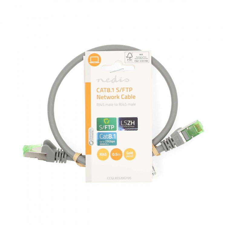 Nedis Cat 8.1 Cable | S/FTP | RJ45 Male | RJ45 Male | 0.50 m | Round | LSZH | Grey | Label Nedis Cat 8.1 Cable | S/FTP | RJ45 Male | RJ45 Male | 0.50 m | Round | LSZH | Grey | Label
