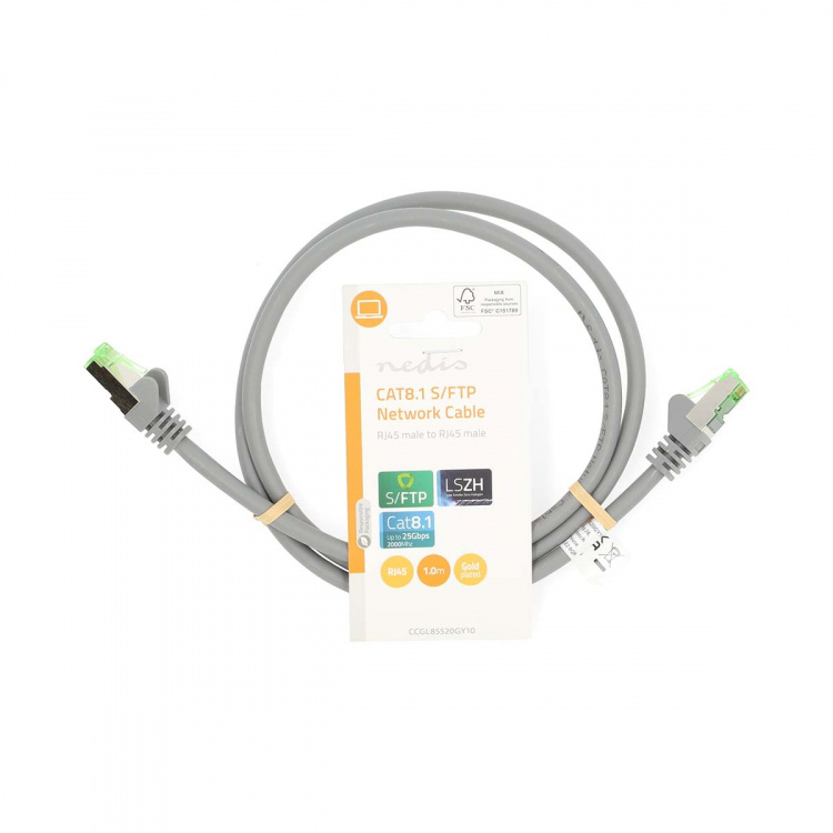 Nedis Cat 8.1 Cable | S/FTP | RJ45 Male | RJ45 Male | 1.00 m | Round | LSZH | Grey | Label Nedis Cat 8.1 Cable | S/FTP | RJ45 Male | RJ45 Male | 1.00 m | Round | LSZH | Grey | Label